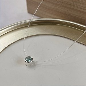 Gargantilha Ponto de Luz Nylon Verde Água - Prata 925