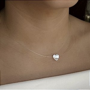 Gargantilha Coração Madrepérola Nylon - Prata 925 -