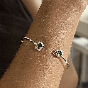 Bracelete Luxo Com Pedra Verde Cravejado - Prata 925 -MP476-59147