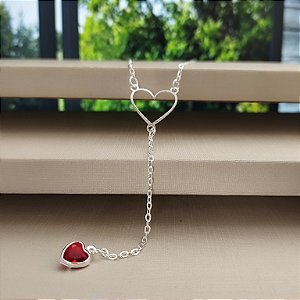 Gargantilha Gravatinha Coração com Ponto de Luz vermelho - Prata 925 - MC601-3179