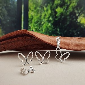 Conjunto Borboleta Vazada (Brincos e Pingente) - Prata 925 -MCJ94-2152