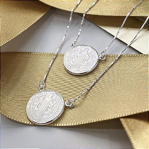 Escapulário Madrepérola São Bento e Cruz Sagrada - 60cm - Prata 925 - MC604-68170