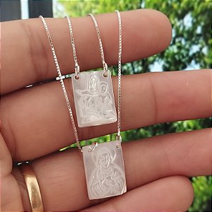 Escapulário de Madre Pérola coração de Jesus e N.S. do Carmo - Prata 925 - MC605-53132