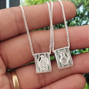 Escapulário Coração de Jesus e N.S. do Carmo - Prata 925 -MC606-127260