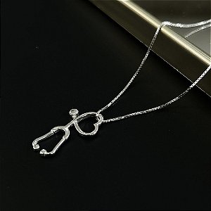 Gargantilha Estetoscópio - Prata 925 - 25mm - v12 - 45cm - MC608-3280