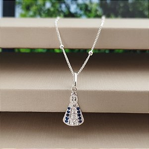 Corrente Veneziana com Bolinhas N.S. Aparecida - Prata 925 - MC610-3587