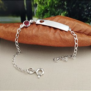 Pulseira Infantil Plaquinha Coração C/ Ponto de Luz Vermelho -Prata 925- MP490-2152