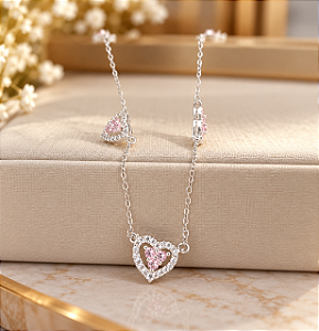 Gargantilha Luxo Coração Rosa Claro - Prata 925 -MC621-60150