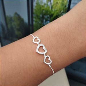Pulseira com Três Corações Com Zircônias -MP507-2972