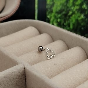 Piercing Tragus Coração Cravejado Vazado -Prata 925- MB895-1127