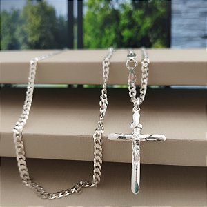 Corrente Grumet Com Crucifixo - 70cm - 3mm - Prata 925 - MC627-112280