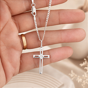 Corrente Grumet Com Crucifixo - 60cm - 2mm - Prata 925 - MC628-78196