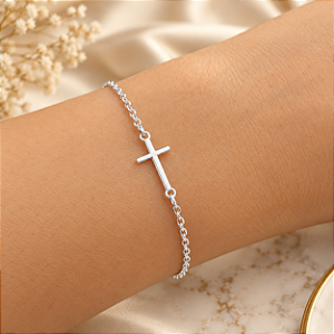 Pulseira com Crucifixo -Prata 925 - 19cm -MP508-1436