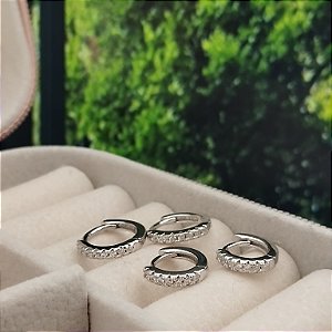 Dupla De Argolas Cravejada Com Ródio- 14mm - Prata 925 -MB870-3485