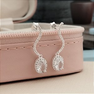 Brinco Ondinha Cravejada com Ponto de Luz - Prata 925 - MB908-3487