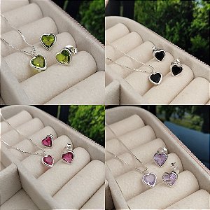 Conjunto Coração Embutido -Prata 925 - MCJ101-2974