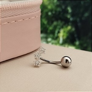 Piercing Umbigo Com Pingente Estrelinhas - Prata 925 e Aço Cirúrgico - MB911-1640