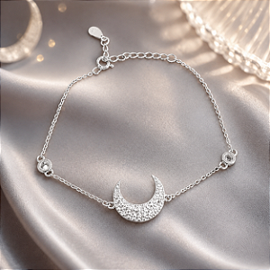 Pulseira Lua Cravejada - Prata 925
