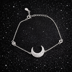 Pulseira Lua Cravejada - Prata 925