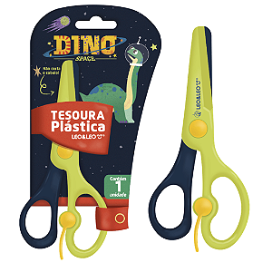 Tesoura escolar plástica DINO - BLISTER C/ 1 UND - LEO E LEO
