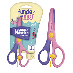 Tesoura escolar plástica FUNDO DO MAR - BLISTER C/ 1 UND - LEO E LEO