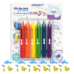 Giz de cera retrátil para banho  (C/ 2 CAPSULAS DE ESPONJA SURPRESA ) COLOR JOY - BLISTER C/ 6 CORES  - LEO E LEO