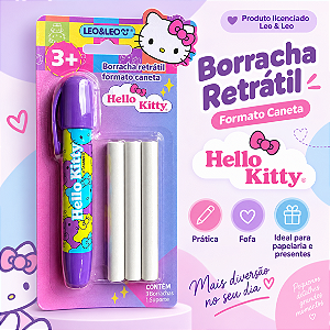 Borracha caneta retrátil HELLO KITTY - BLISTER C/ 1 SUPORTE E 3 BORRACHAS - LEO E LEO
