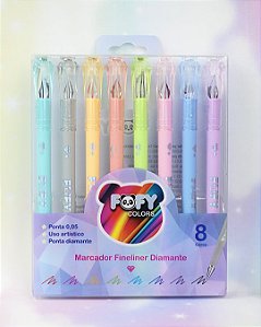 Conjunto marcador fineliner DIAMANTE 8 CORES - FOFY
