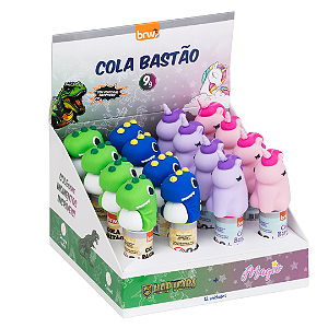 Cola em bastão c/ponteira - 9G - RAPTORS E MAGIC - DISPLAY C/ 12UND - BRW