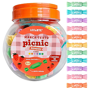 Marca texto MINI 2 EM 1 BOMBOM PICNIC - POTE C/18 UND - LEO E LEO