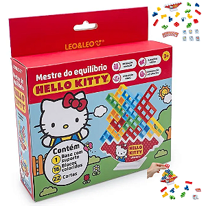 Mestre do Equilíbrio Jogo de raciocínio  HELLO KITTY - CAIXA C/ 16 BLOCOS + 1 ADESIVO + 1 BASE + 22 CARTAS - LEO E LEO
