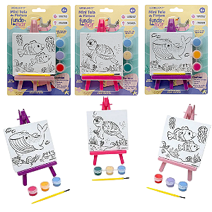 Kit Pintura Mini Tela E Cavalete - 96 Peças, 12 Conjuntos, Tintas, Aventais, Crianças