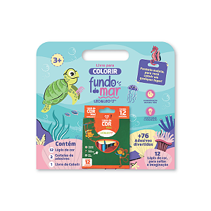 Livro para Colorir FUNDO DO MAR  - SHRINK C/ LIVRO + CARTELA DE ADESIVOS + LAPIS DE COR - LEO E LEO