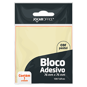 Bloco Adesivo AMARELO  PASTEL 76MMx76MM - OPPBAG C/ 1 BLOCO 100F - JOCAR OFFICE