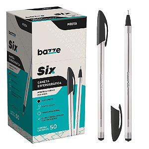 Caneta Esferográfica SIX - PRETO  - CX 50UND - BAZZE
