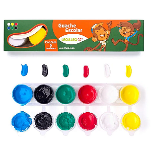 Guache Escolar - CAIXA C/6 CORES - 15ML POR POTE - LEO E LEO