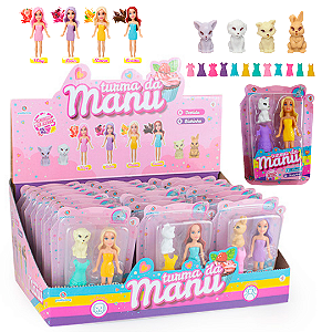 Brinquedo TURMA DA MANU - (1-Boneca 9cm - 1-vestido 1-cachorrinho) - POLIBRINQ