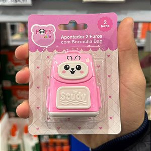 Apontador 2 Furos com Borracha BAG ROSA  - BLISTER 1 UND - FOFY
