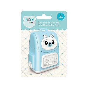Apontador 2 Furos com Borracha BAG AZUL - BLISTER 1 UND - FOFY