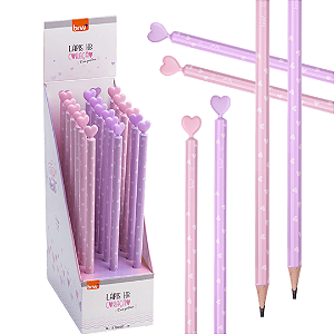 lápis HB C/ PONTEIRA CORAÇÃO - RESINA REDONDO - DISPLAY C/ 18UND - BRW