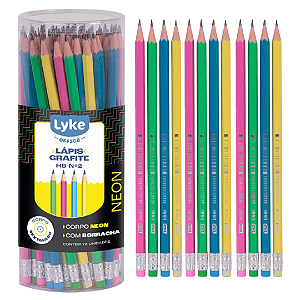 Lápis Grafite N. 2 HB SEXTAVADO NEON - POTE 72 UND - LYKE
