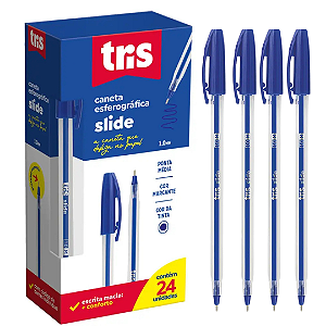 Caneta Esferográfica AZUL SLIDE 1.0MM - CAIXA 24 UND - TRIS