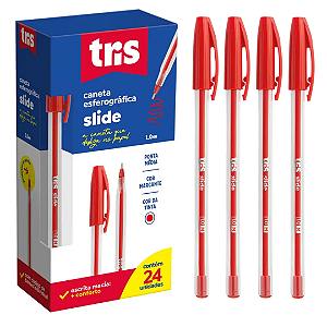 Caneta Esferográfica SLIDE VERMELHO 1.0MM - CAIXA 24 UND - TRIS