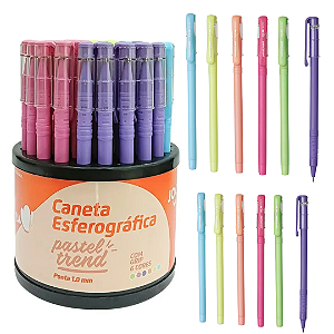 Caneta Pastel trend 1.0 - DISPENSER C/ 50 UNID. SORTIDAS - JOCAR OFFICE