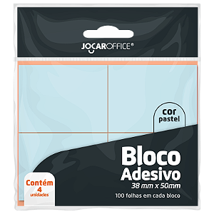 Bloco adesivo AZUL PASTEL 38MMX50MM - OPPBAG C/ 4 BLOCOS 100F CADA -  JOCAR OFFICE