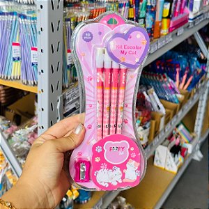 Kit escolar MY CAT ROSA   - BLISTER 09 PEÇAS - FOFY