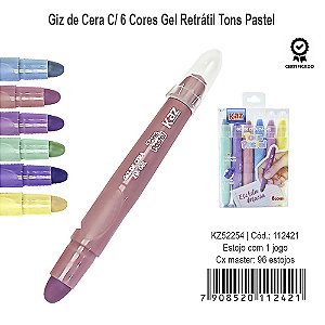 Giz de Cera retrátil Tons Pastel - 6 Cores - KAZ