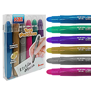Giz de Cera retrátil Tons metálicos - 6 Cores - KAZ