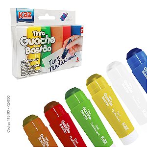 Tinta Guache em bastão 6 CORES TONS TRADICIONAIS - KAZ