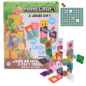 Jogo da Memória 2 EM 1 TORRE MINECRAFT 48 PECAS CAIXA - LEO E LEO